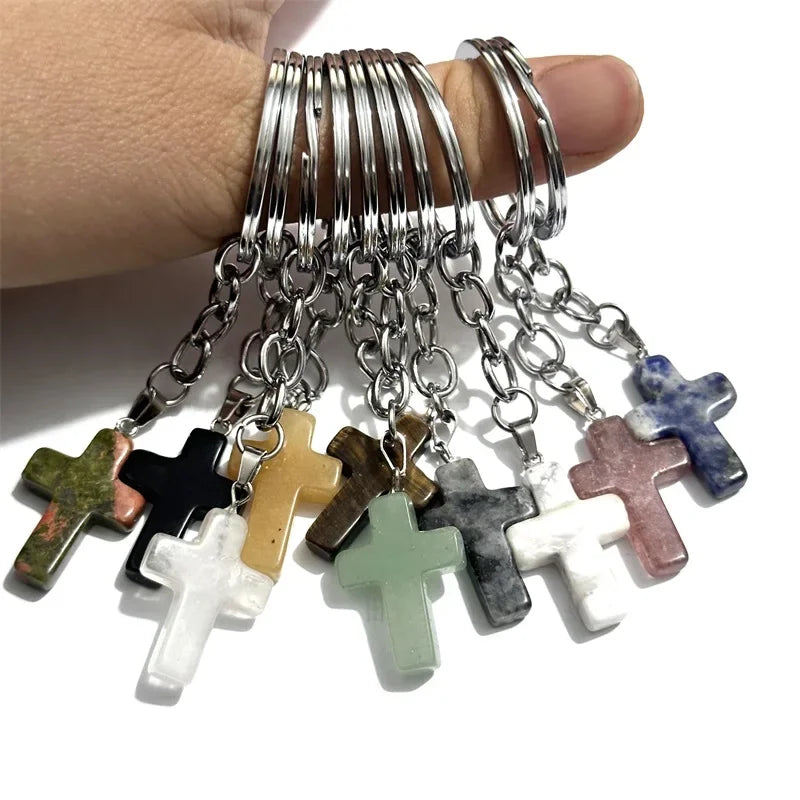 20 stücke Natürliche Raue Rohstein Kristall Quarz Schlüsselbund Frauen Männer Handtasche Hangle Auto Schlüssel Halter Raw Mineral Stein Schlüsselring schmuck