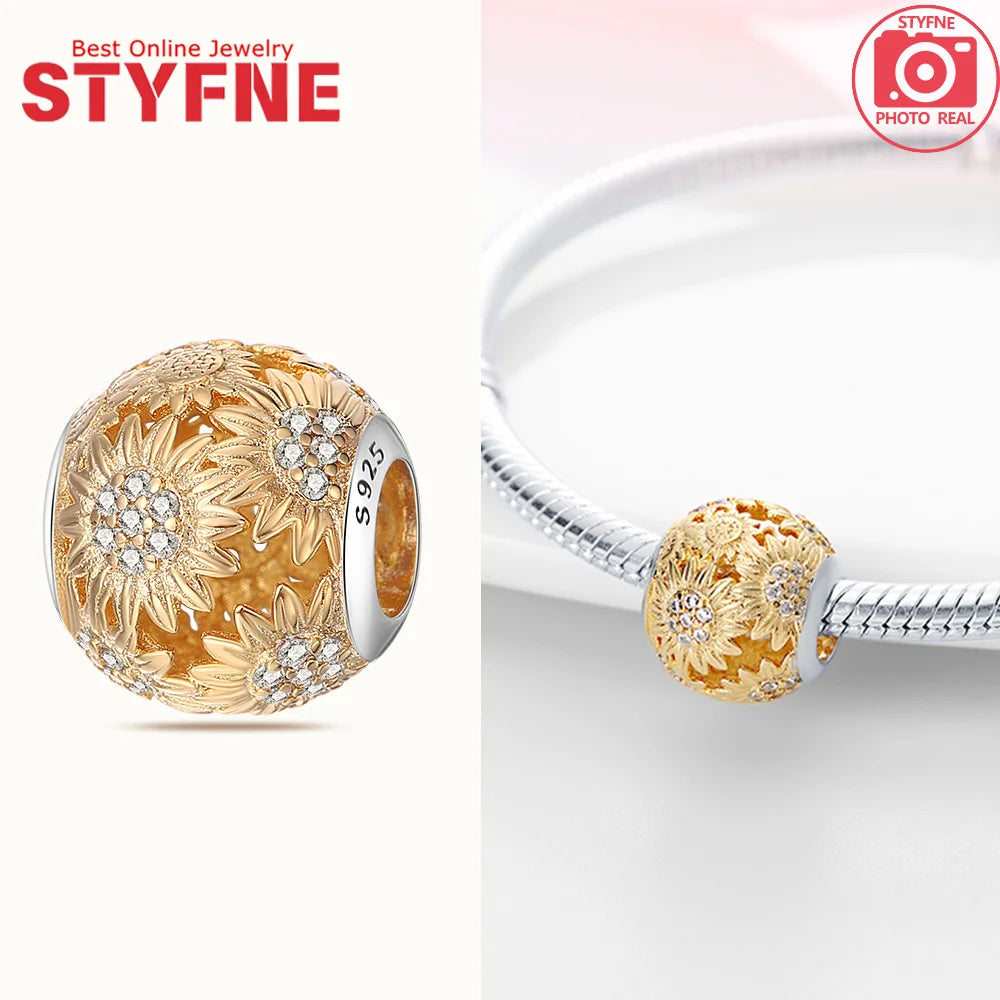 Neues 925er Silber, teilbarer Sonnen- und Mond-Charm, Satr-Herz-Perle, passend für Original-Armbänder für Frauen, edle Schmuckherstellung, Geschenk