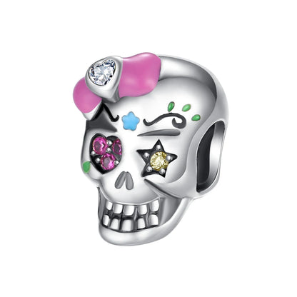 Atemberaubender Geisterrosen-Perlen aus 925er-Sterlingsilber und Spinnen-Seidenschädel-Anhänger, passend für Armbänder, Halloween-Anhänger, Accessoires, Geschenke