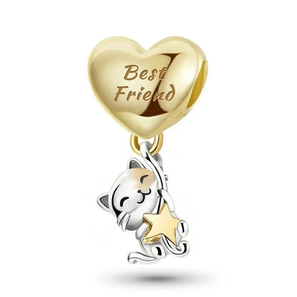 Charms aus 925er-Sterlingsilber mit Tierhantel, niedlicher rosa Hund, Perlen, passend für DIY-Armbänder, Armreifen, Geschenk von hochwertigem Schmuck