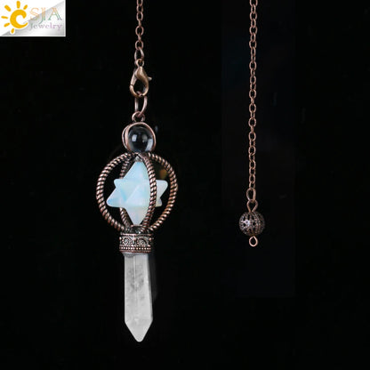 CSJA Esoterik Kristallpendel für Wünschelpen, Weissagung, Pendel, Merkaba, Naturstein-Anhänger, klarer Quarz, rote Bronze, G930