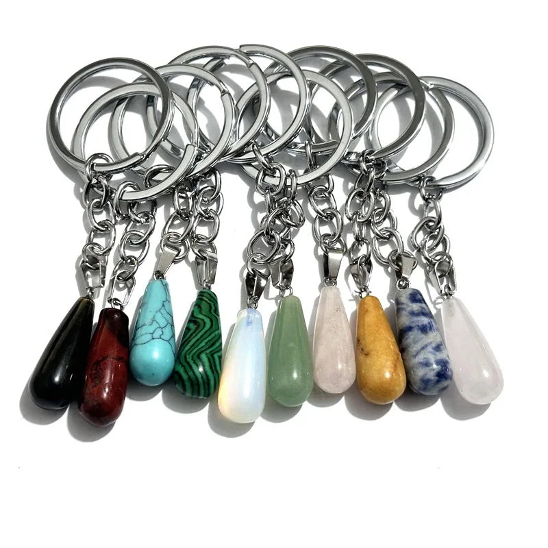 20 stücke Natürliche Stein Kristall Quarz Schlüsselbund Frauen Männer Handtasche Hangle Auto Schlüssel Halter Raw Mineral Stein Schlüsselring Schmuck