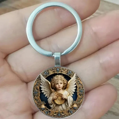 Modische Schlüsselanhänger mit niedlichen Engelsmustern, Schlüsselanhänger aus Cabochon-Glas, Autodekorationen für Männer und Frauen, Hochzeiten, Geburtstage, gr