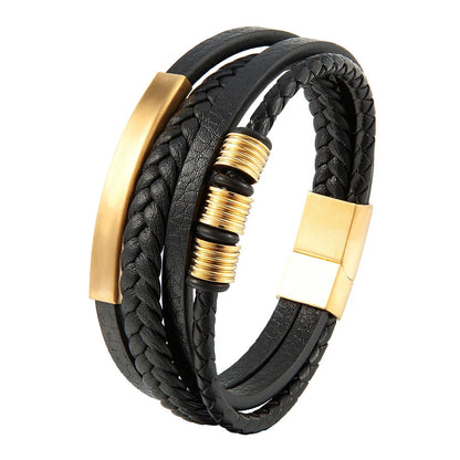Charm Braid Rope Bracelet For Men Stainless Steel Magnetic Buckle Genuine Leather Bracelets &amp; Bangles Male Female Jewelry
