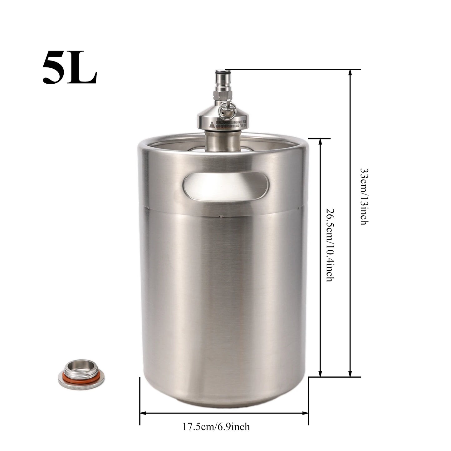 Mini-Fass mit Kugelverschluss, Speer, kohlensäurehaltiger Kappe, 2/4/5 l, Edelstahl 304, einwandig, tragbar, Picknick-Fässer, selbstgebrautes Bierfass
