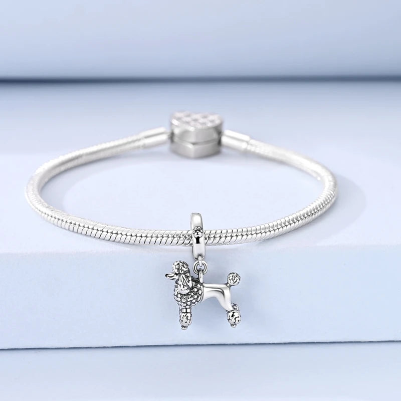 925 Sterling Silber 3D Strukturierter Pudel-Hund Charm Passend für Armband 2026 Neujahrsgeschenk Modischer Tierschmuck für Frauen und Mädchen