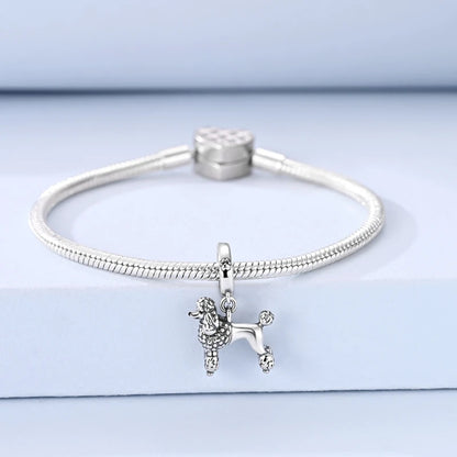 925 Sterling Silber 3D Strukturierter Pudel-Hund Charm Passend für Armband 2026 Neujahrsgeschenk Modischer Tierschmuck für Frauen und Mädchen
