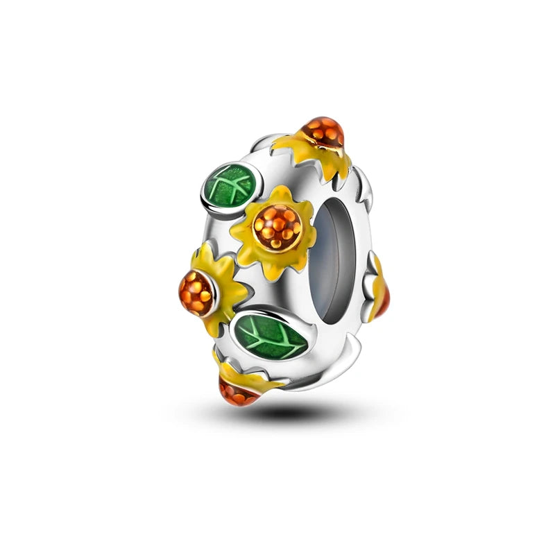 Blumen-Charms aus 925er Silber, Sonnenblumen-Tulpen-Anhänger, passend für Original-Pan-Armbänder zur Herstellung von Schmuck
