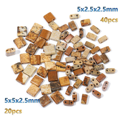 Naturstein Zwei Loch Perlen Doppellöcher Tigerauge Sediment Jaspis Rechteck Perlen für Handarbeit DIY Böhmen Armband Schmuck