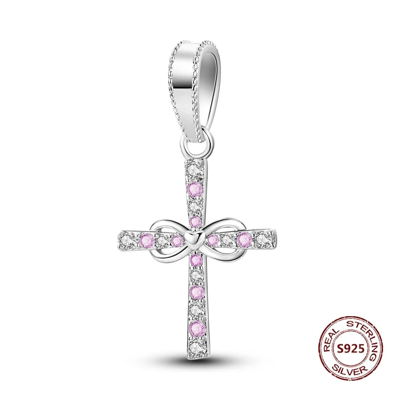 Teufelsaugen-Charm aus 925er Silber, Original-Hand der Fatima, blauer Zirkon, Kreuz, blaue Augen, passend für Armbänder, DIY-Herstellung von Schmuck, Geschenk