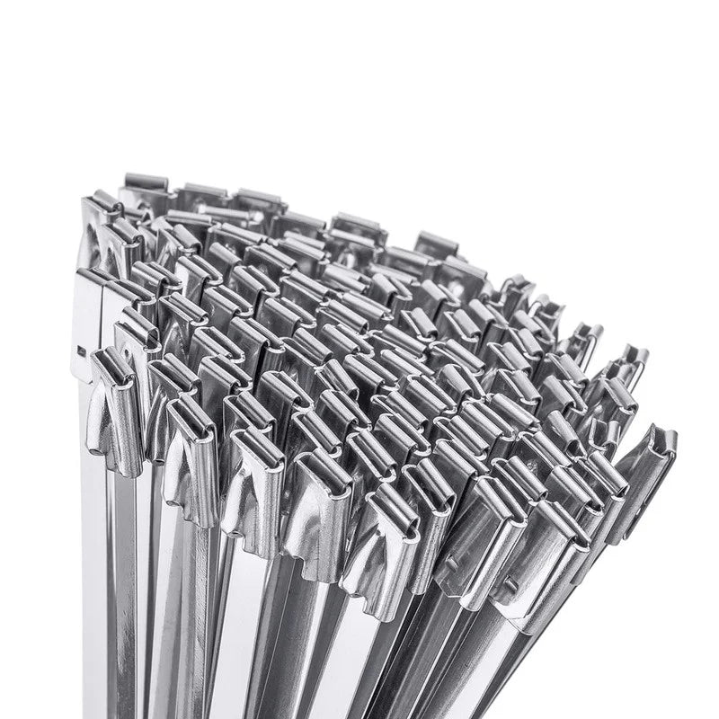100 Stück Breite 7,9 mm Edelstahl-Kabelbinder, Auspufffolie, beschichtete Verriegelungskabelbinder, Mehrzweck-Kabelbinder mit Metall