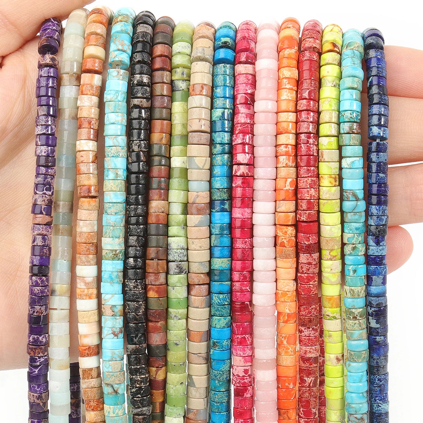 4 x 2 mm flache runde Rondelle-Abstandsperlen, natürlicher Jaspis, rosa Opal, Amethyst, Lapislazuli, Chrysopras-Perlen für die Schmuckherstellung