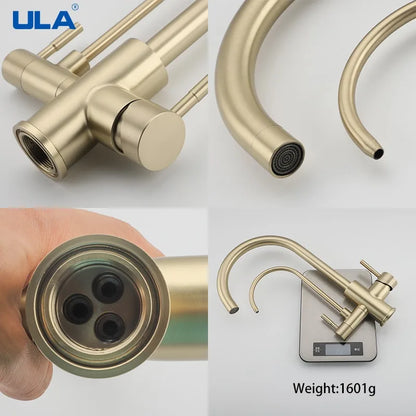 Ula gefilterte Küchen armaturen heißes und kaltes Trinkwasser 3-Wege-Filter Küchen spüle Mixer Rotations hähne Kran Doppel griff
