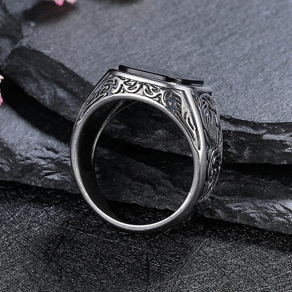 S925 Silver Jewelry Ring Natural 12*14mm Big Black Agate Stone Vintage Ring For Women Party Gifts