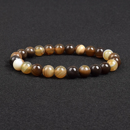Genuine natural stone bracelet: Apatite, Lapis Lazuli, Agate, Crystal, Tiger's Eye. High-quality gemstone bead bracelet. Men's jewelry bangle.