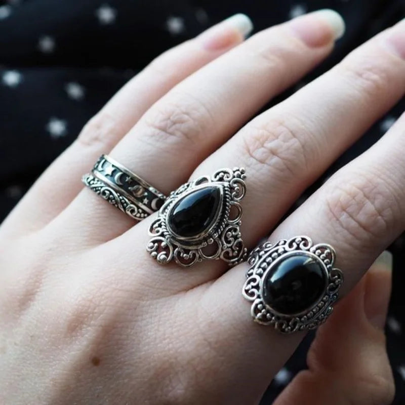 1 pc Mode Onyx Edelstein wunderschöne schwarze Ring Frauen Party Urlaub