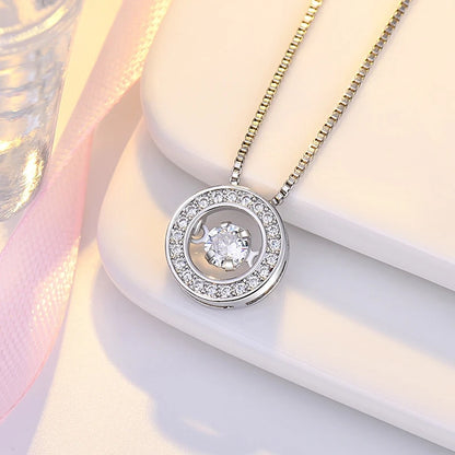 Neue Mode Runde Drehbare Tanz Zirkon Anhänger Halsketten Frauen 925 Sterling Silber Schmuck Strass CZ Halsband Kostenlose Lieferung