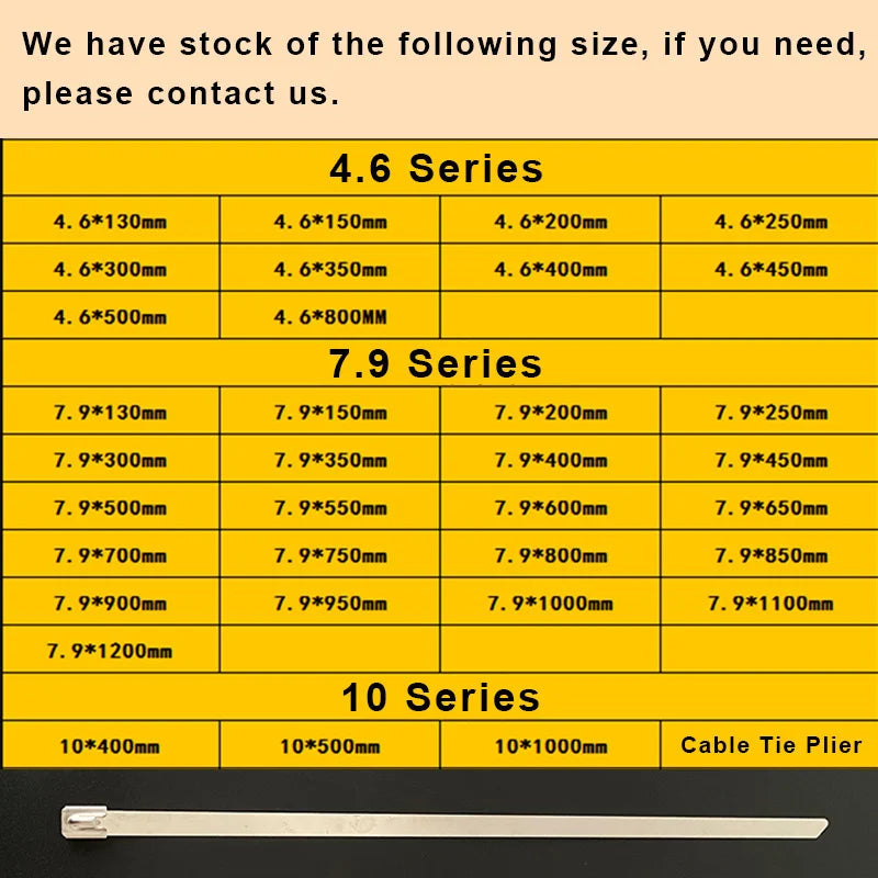 100 Stück 304 # Edelstahl-Kabelbinder, 7,9 x 1000 mm, robust, selbstsichernd, superlang, Einweg-Befestigungsklemme, Bindeseil