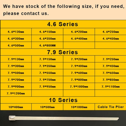 100 Stück 304 # Edelstahl-Kabelbinder, 7,9 x 1000 mm, robust, selbstsichernd, superlang, Einweg-Befestigungsklemme, Bindeseil