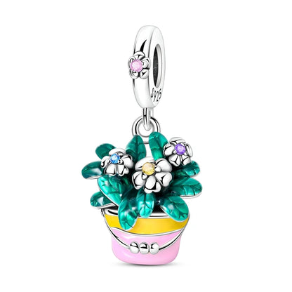 Bunter Schmetterlingsanhänger aus 925er-Sterlingsilber mit Blumen, Perlen, Käfer und Marienkäfer, passend für Armbänder, exquisite Anhänger-Geschenke
