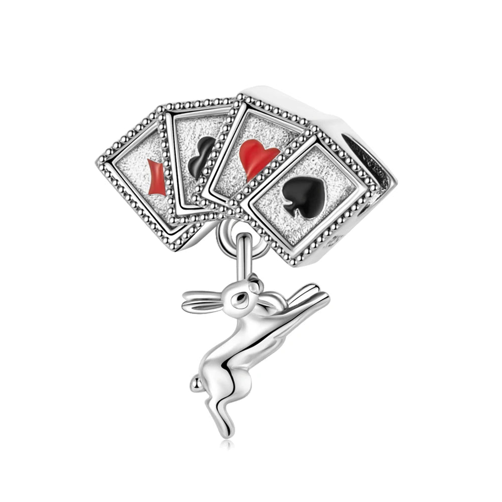 Geheimnisvoller Charm-Anhänger aus 925er-Sterlingsilber mit Hexen- und Tarotkarten-Spielkarten, passend für DIY-Armbänder, Halsketten, die als Glücksgeschenk wünscht