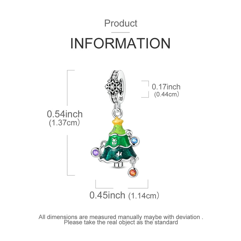 Charms mit glänzendem Weihnachtsbaum-Anhänger aus 925er-Sterlingsilber, passend für Damen, Original-Armband, DIY, Weihnachtsgeschenk