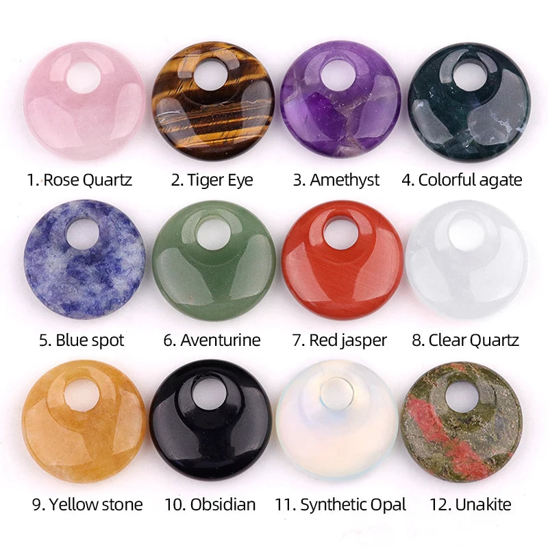 Gelbes Tigerauge, 30 mm, Donut-Edelstein-Charms für die Herstellung von Schmuck, 8 mm Loch, Polieren, runder Glücksmünzenschutz, Sicherheit, Heilung