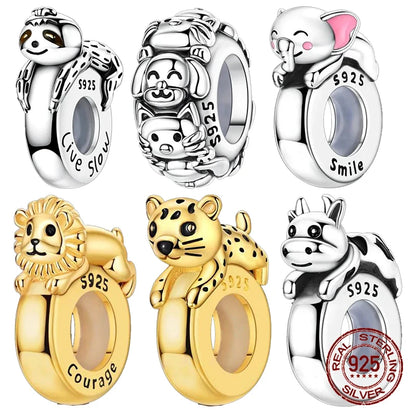 Clip-Perle mit Tiermotiv, 925er-Sterlingsilber, Löwe, Tiger, Elefant, Hund, Positionierungsperle, passend für Original-Armbänder, DIY-Schmuck