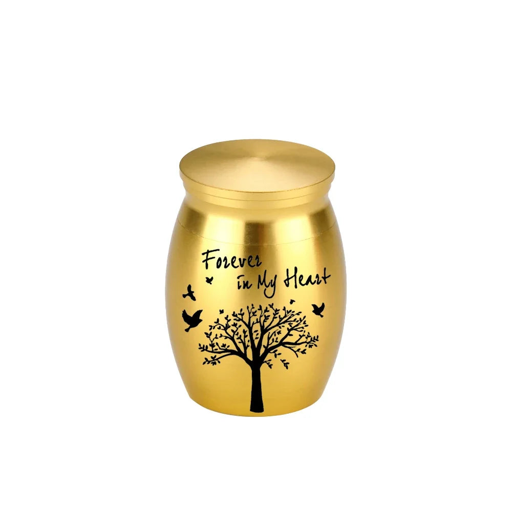 Kleine Andenkenurne in 7 Farben für menschliche Asche, Baum des Lebens, Feuerbestattungsurnen, Mini-Urnen, perfekter Gedenk-Aschenhalter aus Aluminiumlegierung