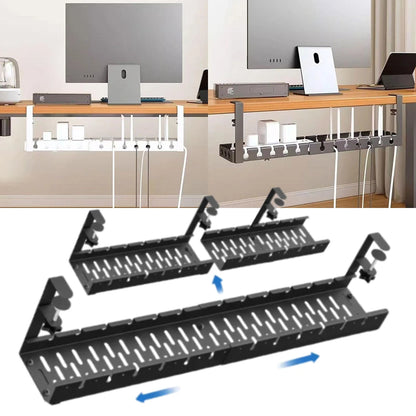 Ausziehbares Kabelmanagement-Tablett unter dem Schreibtisch, robust, ohne Bohren, Kabelablage, verstellbare Klemmen, Kabel-Organizer, Kabelversteck, Raceway