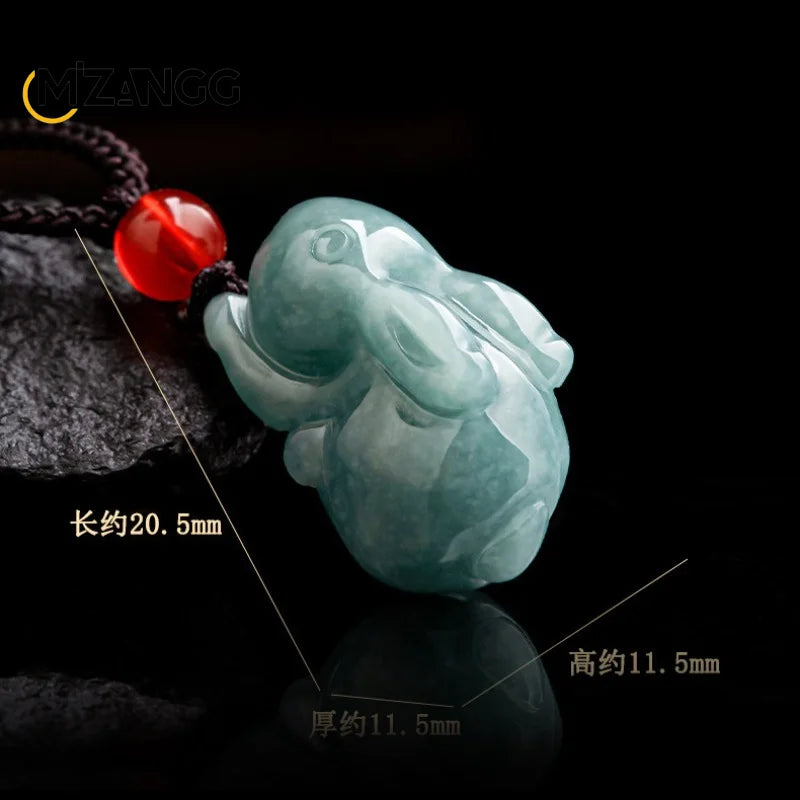 Echter natürlicher Jadeit, blaues Wasser, Jade-Kaninchen, dreidimensionaler Sternzeichen-Kaninchen-Jade-Anhänger, niedlicher Damen-Anhänger, verheißungsvolle Objekte