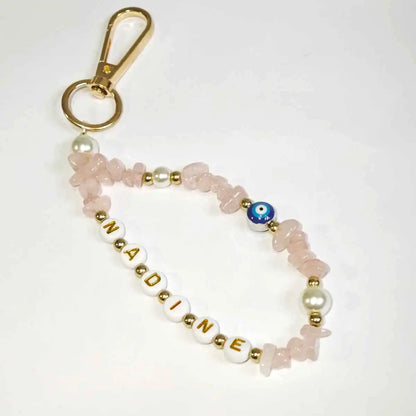 1 STÜCK personalisierter individueller Edelstein-Schlüsselanhänger, Teufelsauge, Namensschild, Kristallstein/Lapislazuli-Rohstein-Anhänger