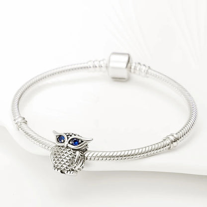 Eulen-Charm-Anhänger aus 925er-Sterlingsilber mit Zirkonia, passend für DIY-Armband-Halskette, Geschenk für Sie, Colgante Plata