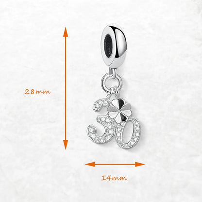 Glückszahl 30 baumelnde Charm-Anhänger für Damen und Herren, 925er Sterlingsilber, trendiger Schmuck