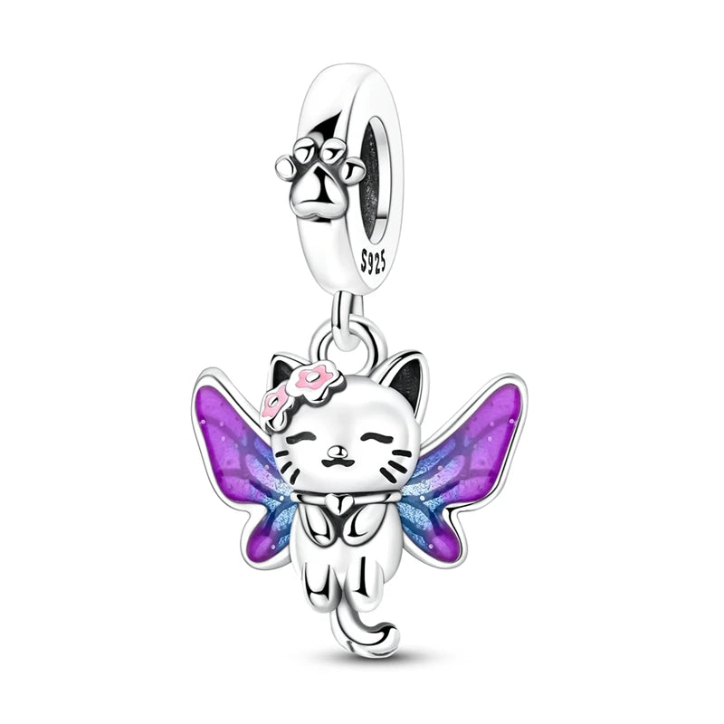 Exquisiter 925er-Sterlingsilber-Charm mit funkelndem Edelstein, Schlüssel, Blume, Schmetterling, passend für DIY-Armbänder, Halsketten, edler Schmuck, Geschenke