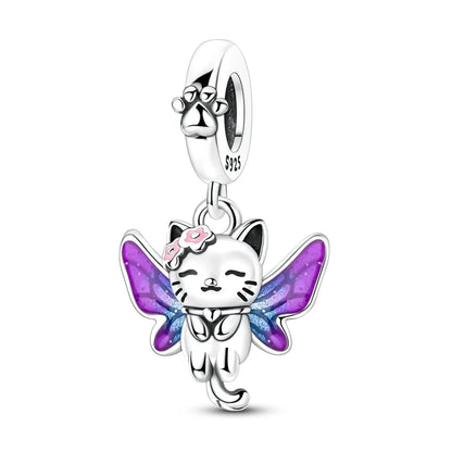 Exquisiter 925er-Sterlingsilber-Charm mit funkelndem Edelstein, Schlüssel, Blume, Schmetterling, passend für DIY-Armbänder, Halsketten, edler Schmuck, Geschenke