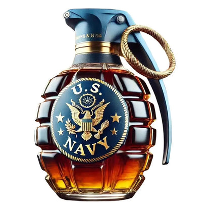 Militärische Hand-Whisky-Flasche mit gravierter Granate, Whiskyglas für Bar, Büro, Wein, Cocktail-Flasche, Statue, Veteran-Gedenk