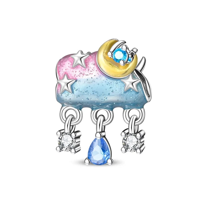 Heißer Verkauf, 925er-Sterlingsilber, Sterne und Mond, Perlen, Schmetterling und Engel, baumelnder Charm, passend für Armbänder, niedliche bunte Anhänger-Geschenke