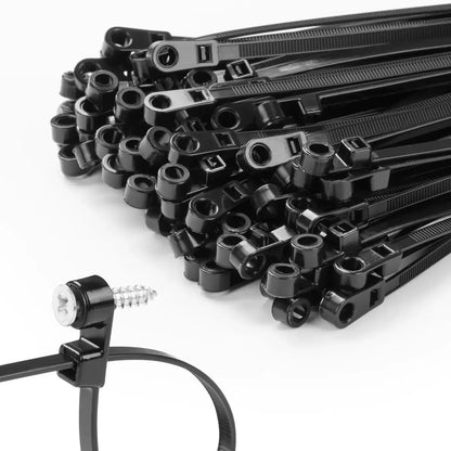 Nylon-Kabelbinder mit Schraubenloch, Wiederverwendbar und Fest, Selbstverriegelnde Kabelbinder, Verstellbare Befestigungsbänder, BüroorganizerKabelbinder mit SchraubenlochSelbstverriegelnde KabelbinderWiederverwendbarF