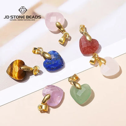 5 teile/los natürliche rosa Quarz Amethyst Lapislazuli facettierte Herz Anhänger 12*5mm kleine Gold Charms für Schmuck herstellung Zubehör