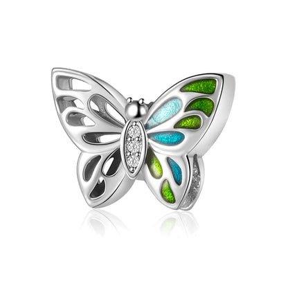 Exquisiter 925er-Sterlingsilber-Charm mit funkelndem Edelstein, Schlüssel, Blume, Schmetterling, passend für DIY-Armbänder, Halsketten, edler Schmuck, Geschenke