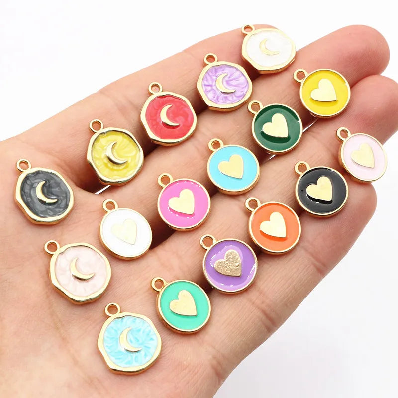 20 Stück Emaille Mond Herz Charms Anhänger Legierung Metall DIY Schmuck Herstellung Zubehör Ergebnisse für Armband Ohrringe Halskette