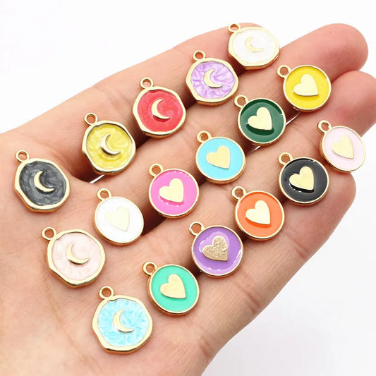 20 Stück Emaille Mond Herz Charms Anhänger Legierung Metall DIY Schmuck Herstellung Zubehör Ergebnisse für Armband Ohrringe Halskette