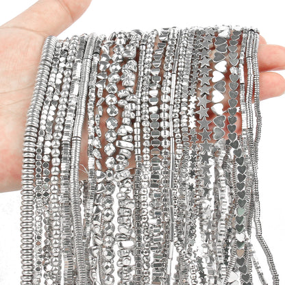 Großhandel AAA Rhodium Hämatit Perlen Charms Herz Stern Rohr Facettierte Runde Unregelmäßige Geometrische Form Perlen Für Schmuck Machen