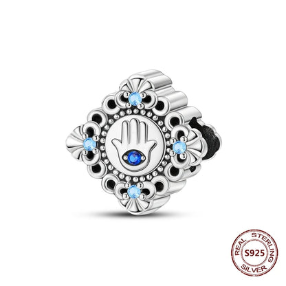 Teufelsaugen-Charm aus 925er Silber, Original-Hand der Fatima, blauer Zirkon, Kreuz, blaue Augen, passend für Armbänder, DIY-Herstellung von Schmuck, Geschenk