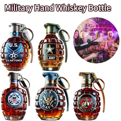 Militärische Hand-Whisky-Flasche mit gravierter Granate, Whiskyglas für Bar, Büro, Wein, Cocktail-Flasche, Statue, Veteran-Gedenk