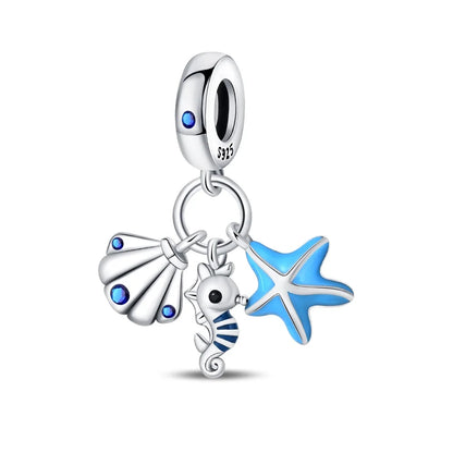 Ocean Series 925er Sterlingsilber, Wal, Schildkröte, kleiner Fisch, Qualle, Delfin, blauer Charm, passend für DIY-Armband, Halskette, Party-Schmuck