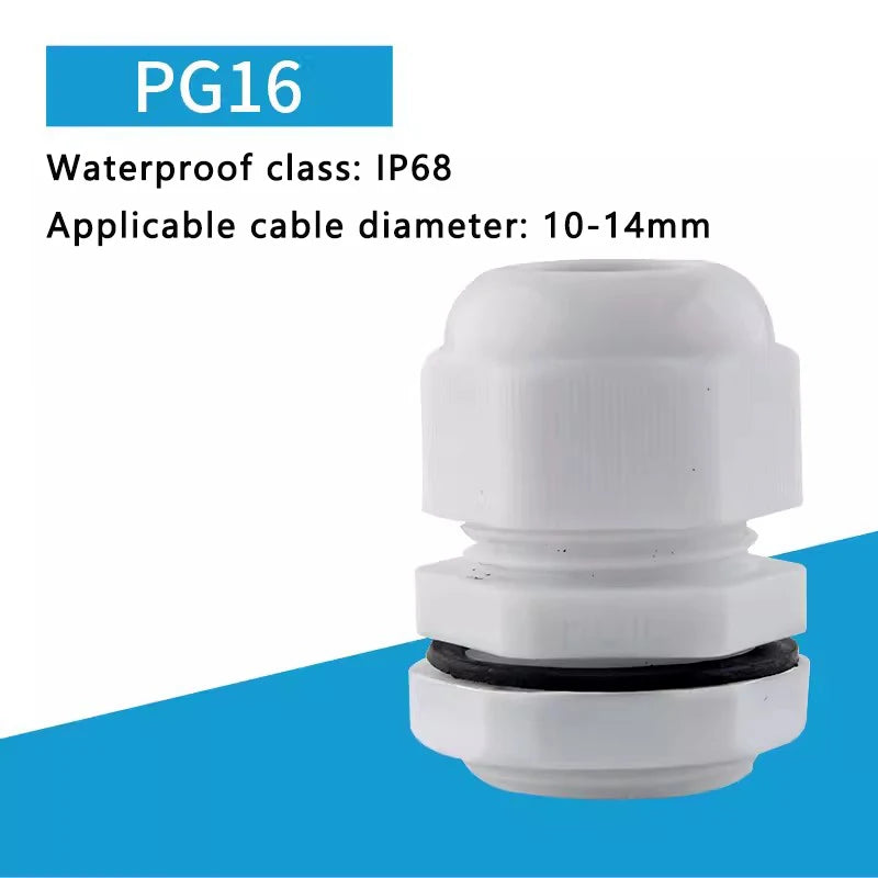 PG7-PG36 Kabelverschraubung, Kabeleingang, IP68, wasserdicht, weißes Nylon-Kunststoff-Anschlussstück