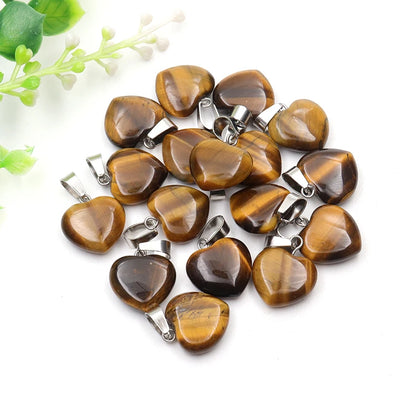 12 Stück Naturstein Quarz Rosenkristall Türkis Opal Herz Anhänger 16mm DIY Schmuckherstellung Halskette Zubehör Charms Handwerk