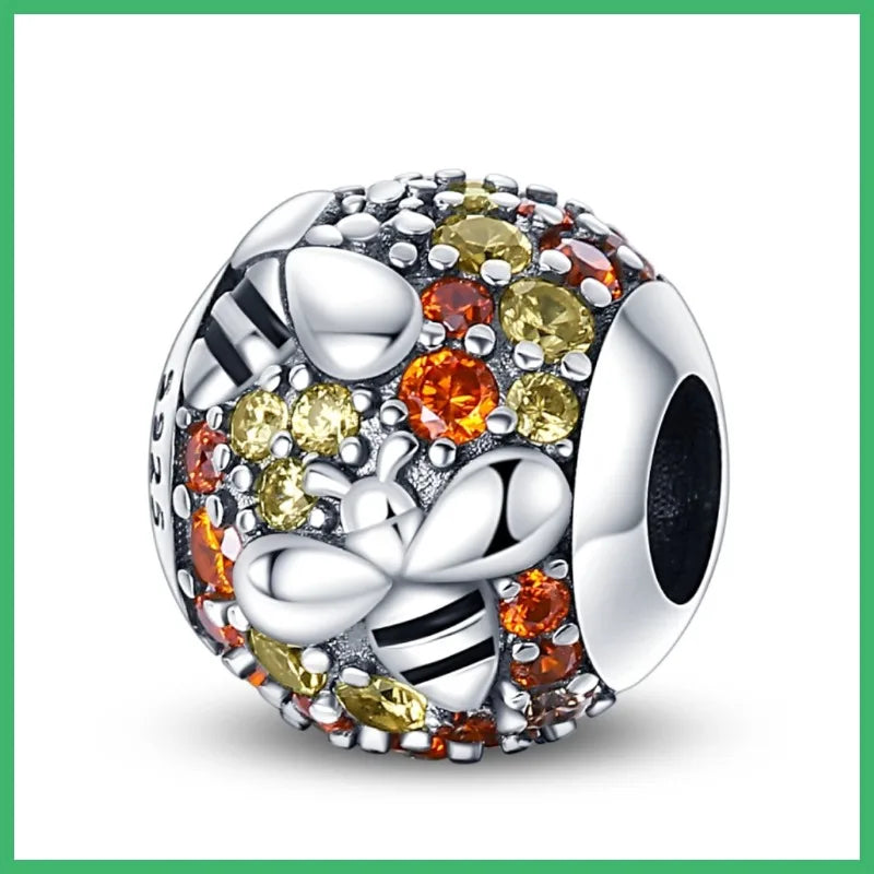 Charms-Anhänger aus 925er-Sterlingsilber mit Bienenperlen und Zirkonia, passend für DIY-Armband-Halskette, Geschenk für Sie, Colgante Plata